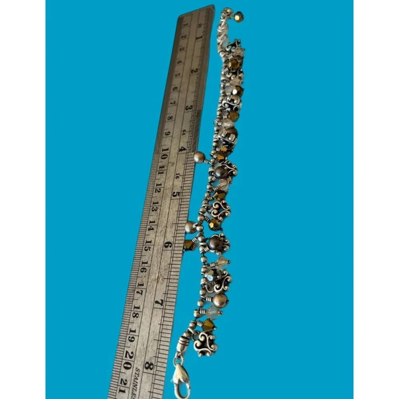 Brighton Bronze Faux Pearl Silver Bead Crystal Charm Bracelet - Picture 3 of 5